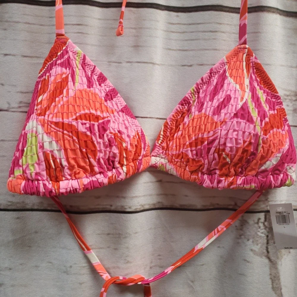Old Navy Lg Floral Colors Beach Bikini Top swim NWT Halter Tie Closure